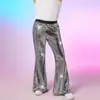 Transfronterizo 2025 Comercio Exterior Verano Nuevo Estilo Europeo y Americano Pantalones de Lentejuelas Plateados Acampanados Performance de Escenario Pantalones Casuales