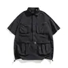 Serie Montaña Flota Negra Diseño Funcional para Exteriores Multibolsillo Repelente al Agua Transpirable Camisa de Manga Corta Chaqueta de Trabajo de Verano