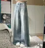 Jeans Feminino Wide Leg Petite Burr Retro Design High Street Cintura Alta Emagrecedor Solto Calças de Chão