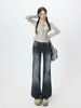 Jeans estilo retrô americano com fivela Paris, cintura baixa, levemente flare, calça flare stretch nova outono e inverno 2026