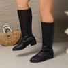 Botas de Moda Tejidas de Tacón Bajo por Encima de la Rodilla para Mujer 2025 Nuevas Europeas y Americanas Punta Cuadrada Slip-On Tacón Chunky Botas de Moda Botas de Mujer