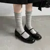 Bailarina Francesa Bico Quadrado Laço Couro de Vaca Mary Jane 2026 Outono Salto Baixo Robusto Bico Redondo Couro Genuíno Fivela Sapatos de Uma Sola para Mulheres