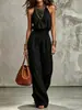 Comercio exterior transfronterizo europeo y americano ropa de mujer verano 2026 sexy sin mangas espalda descubierta ajustado a la cintura cuello halter pantalón de pierna ancha para mujer