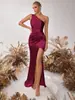 Vestido de noche para fiesta, sexy, con pliegues, elegante, moda europea y americana, de alta gama, de un solo hombro, estilo diosa, ajustado, con abertura