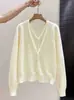 Suéter Casual Dos en Uno para Mujer, de Primavera y Otoño, Cuello en V, Capa Suave de Punto, Abrigo Estilo Coreano