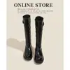 Botas Altas de Cuero Lavado con Forro de Polar Estilo Retro para Mujer, Nuevo Estilo 2026, Tacón Grueso Adelgazante, Tubo Alto, Botas Largas de Montar