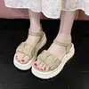 Sandalias de Suela Gruesa Estilo Coreano para Mujer, Nuevas Versátiles de Verano para Exteriores, Slip-On, Sandalias de Playa, que Aumentan la Altura para Personas Bajitas