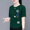 Comercio Exterior Transfronterizo Ropa para Madres, Camisetas de Manga Corta para Mujeres de Mediana Edad y Mayores, Ropa Holgada de Talla Grande para Mujeres, Camisetas Estampadas de Cuello Redondo, Tops
