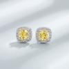 Aretes de Cubo de Azúcar Pequeños de Plata Esterlina S925 con Diamante Flash Retro Amarillo Diamante Cuadrado Aretes para Mujer Aretes de Alta Gama Amazon Transfronterizo
