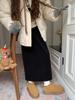 [Oferta Especial] Falda de Pana Cálida de Invierno Versátil Forrada de Polar Falda Larga Recta con Abertura Falda de Línea A para Mujer