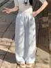 Calça Reta com Estampa de Desenho Animado Fofo para Mulheres, Primavera e Verão, Cintura Alta, Caimento Solto Preguiçoso, Emagrecedor, Comprimento Total, Calça Casual