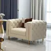 Sofá de Crema Estilo Francés Tela de Lujo Ligero Americano Apartamento Pequeño Moderno Simple de Tres Plazas Botones Sofá de Celebridad de Internet