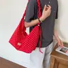 Bolsa de Lona Grande Capacidade Bolsa de Bolinhas Feminina Estilo Coreano Fresca Estudante Ida à Escola Bolsa de Ombro Único Bolsa Tote Artística