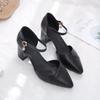 Sapatos femininos novos de verão 2025, de camada única, salto médio, elegantes, de salto grosso e alto
