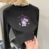 Camiseta Térmica Base Infantil Kuromi 2025 Inverno Nova Moda Top Espesso de Gola Redonda para Bebês