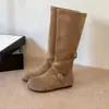 Botas de vaquero de moda, que aumentan la altura, con tiras cruzadas, suela plana, punta redonda, de media pantorrilla, botas de montar para mujer, botas largas, botas gruesas para mujer