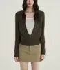 Colección de Algas de Nieve del Reino AlgajSuéter de punto de imitación de dos piezas de alta calidad para mujer, para primavera y otoño, con cuello