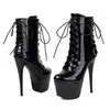 Botas de mujer de corte bajo transfronterizas para otoño e invierno, color liso, plataforma impermeable, charol, botas de mujer de talla grande, tacones ultraltos, botas de mujer estilo Dr. Martens de calidad de exportación