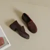 [En Stock] Nuevos Mocasines Vintage de Punta Redonda con Tacón Grueso para Mujer, Zapatos de Cuero Slip-On Estilo Británico, Planos Cómodos