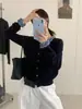 Cardigan de Tricô Patchwork Xadrez Estilo Coreano com Gola Redonda para Mulheres, Novo Estilo Primavera 2026, Casaco Suéter Casual Elegante com Babados