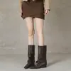 Botas femininas de moda retrô com bico quadrado, caimento solto, versáteis para outono e inverno, emagrecedoras, com 5cm de aumento interno de altura, botas curtas de cano médio