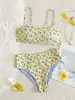 Bikini de dos piezas para mujer, informal, de doble tela, para vacaciones de verano en la playa en Europa y América, con moderno estampado floral, 2026