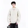 Chamarra de Punto con Cremallera Media y Patrón de Cáñamo Retro para Hombres y Mujeres en Invierno Nuevo Estilo Americano Old Money Suéter de Punto Ropa Interior