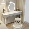 Novo modelo de penteadeira para quarto, mesa de maquiagem simples e moderna, armário de armazenamento de luxo leve, mesa de maquiagem pequena estilo creme