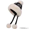 Gorro de Punto Grueso Cálido Estilo Fair Isle para Mujer de Invierno con Forro de Felpa Gorro de Lana Mongol con Protección para las Orejas Circunferencia de Cabeza Grande Gorro Lei Feng