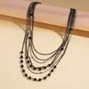 Cadena de Suéter para Clavícula Multicapa de Cuentas de Cristal Transfronteriza Europea y Americana, Única y de Nicho, Collar Elegante y de Alta Gama para Mujer