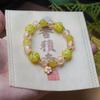 Pulsera de Cristal Hecha a Mano con Racimos de Flores Verdes Pequeñas, Pulsera con Colgante de Flor de Durazno Fresca para Mujer, Joyería de Cuentas