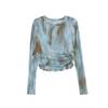 Camisa de Malla con Gradiente Elegante y Versátil Adelgazante de Manga Larga Protectora del Sol para Mujer, Nuevo Estilo para Chicas Atrevidas, Prenda de Abrigo Camisa Base Fruncida