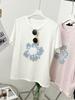 Playera Casual de Algodón Copo de Nieve Adelgazante Estilo Coreano Suave y Cómoda para Mujer, Playera de Moda con Personalidad Holgada con Estampado Floral para Mujer