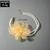 Joyería Europea y Americana Elegante Francés Collar de Perlas Dulce Malla de Tela de Gama Alta Cadena para la Clavícula con Flor