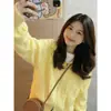 Suéter Cardigan Tricotado Branco-Amarelado Brilhante para Mulheres, Roupa de Outono, Inverno e Primavera, Jaqueta com Capuz e Zíper Duplo, Top Tendência Estilo Coreano