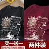 Camiseta Retrô Americana de Manga Curta Masculina Verão Nova Marca de Moda High Street Roupas Soltas Tamanho Grande Juventude Meia-Manga