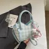 Bolso de Mano de Alto Aspecto Estilo Coreano de Moda, Bolso Cubo para Mujer, Nuevo Modelo 2026, Bolso de Hombro Cruzado Commuter de Cuadros Frescos