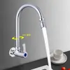 Grifo de Cocina Monomando de Agua Fría Montado en Pared de Cobre Puro, Grifo para Fregadero de 4 Puntos para Lavar Verduras, Lavabo de Balcón, Uso Doméstico, Entrada Lateral Giratoria