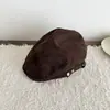 Gorra Retro Delantera de Ante Melanoida para Mujer Otoño Moda Literaria Adelgazante Cara Circunferencia de Cabeza Grande Gorra Plana Boina