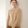 Moda Otoño/Invierno Nueva Casual Suave Cachemir Tejido Capa Base Superior para Mujer, Manga Larga, Cálido, Corte Delgado, Cuello Polo