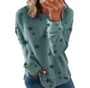 Roupas femininas de comércio exterior transfronteiriças europeias e americanas para a primavera, outono, inverno de 2026 Amazon blusa T-shirt solta plus size de manga longa moletom estampado com gola redonda