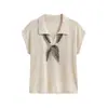 Bufanda de seda estilo coreano, top de punto de manga corta con cuello polo para mujer, versátil top casual holgado de moda de verano, nuevo modelo 2026