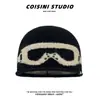 Gorro de Punto Jacquard Retro Estilo Coreano para Mujer, Moda Callejera de Otoño e Invierno, Adelgazante, Protector de Orejas, Gorro de Punto Holgado, Gorro para Clima Frío