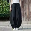 Pantalones de color liso con dobladillo curvo para hombre, talla grande, pantalones tipo linterna oversized, marca de moda, pantalones largos casuales de pierna ancha, negro y blanco roto