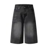 Pantalones Capri de Mezclilla para Hombre con Diseño Completo de Pedrería, Estilo Vintage Desgastado Recto Holgado, Shorts Holgados Únicos y Modernos
