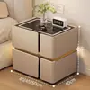 Mesita de noche Inteligente Simple Moderna Multifuncional con Carga Inalámbrica Altavoz Luz Lujo Dormitorio Uso en Casa Gabinete de Noche de Madera Maciza