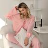 Nuevo Conjunto de Dos Piezas para Primavera y Verano 2025: Cardigan de Manga Larga Transpirable con Tirantes Puros y Pantalones de Cintura Elástica para Casa