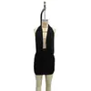 Vestido feminino curto justo de manga longa, estilo europeu e americano transfronteiriço, outono e inverno 2025, costas nuas, gola halter V profundo, cor sólida, sexy