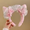 Fofo e Estiloso Pelúcia Renda Laço Orelhas de Raposa Faixa de Cabeça de Pelúcia Acessórios de Cabelo de Orelha de Gato para Fantasia Faixa de Cabeça
