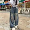 Jeans Rasgado com Foice Plus Size Feminino 2026 Novo Outono MM Gordinha Emagrecimento Formato Pera Perna Larga Perna Reta Calças
